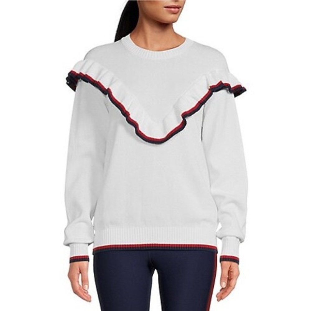 The Upside Columbia Boo Frill Knit Sweater White XS Organic‎ Cotton Ruffle Trim